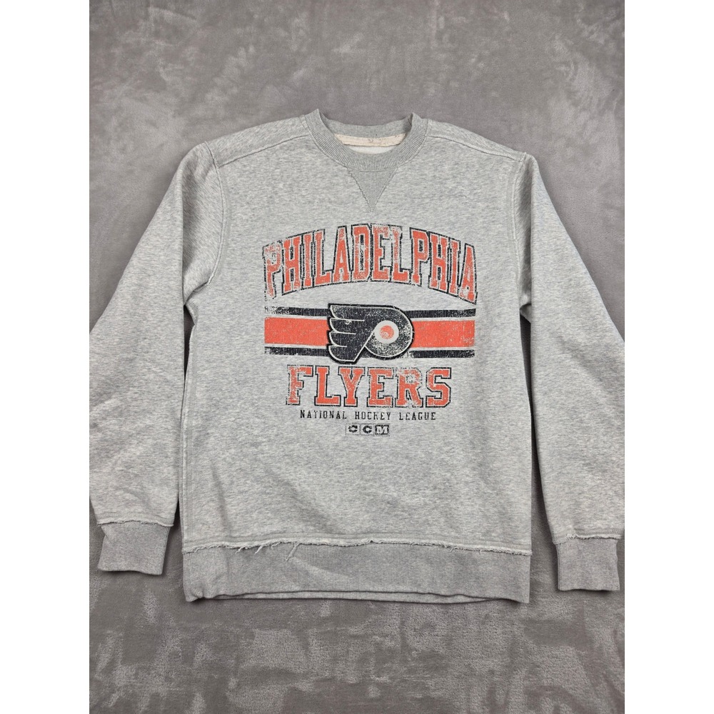 CCM Philadelphia Flyers Sweatshirt Mens Large Gray NHL Crewneck Distressed Logo